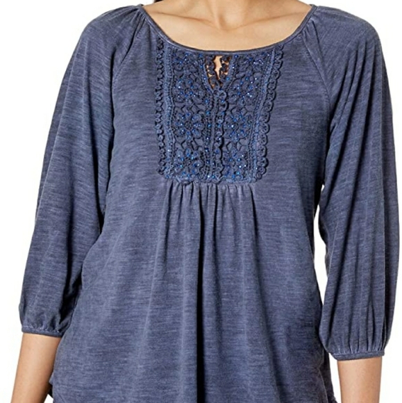 Blouse Charcoal grey plus size embroidered top - Picture 7 of 7